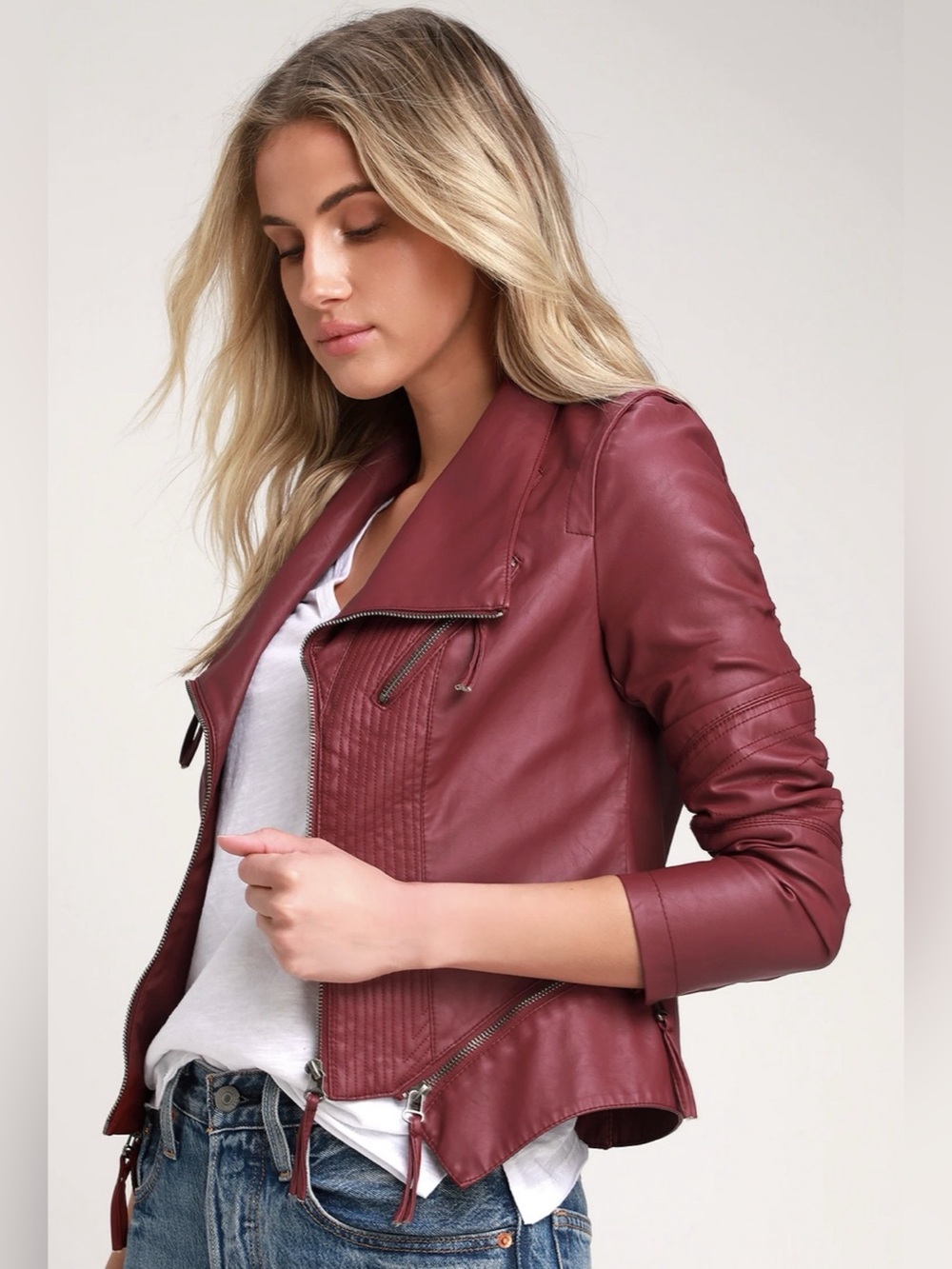 Lulus Up on a Tuesday Burgundy Vegan Leather Jacket - XS